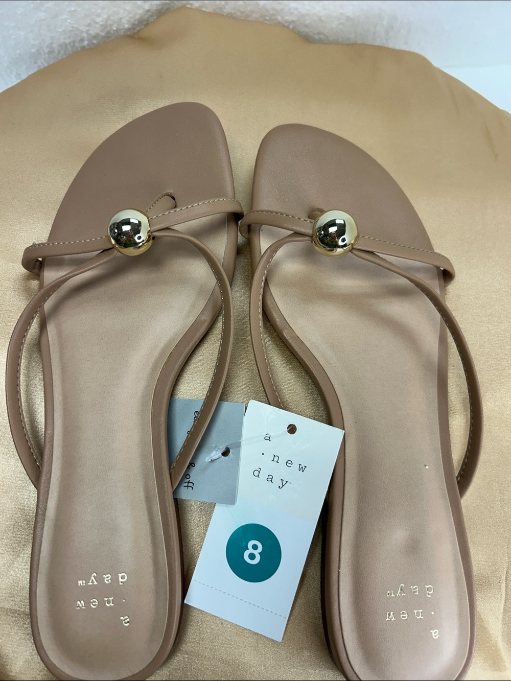 a new day Tan Slip-On Sandals with Gold Ball Accent